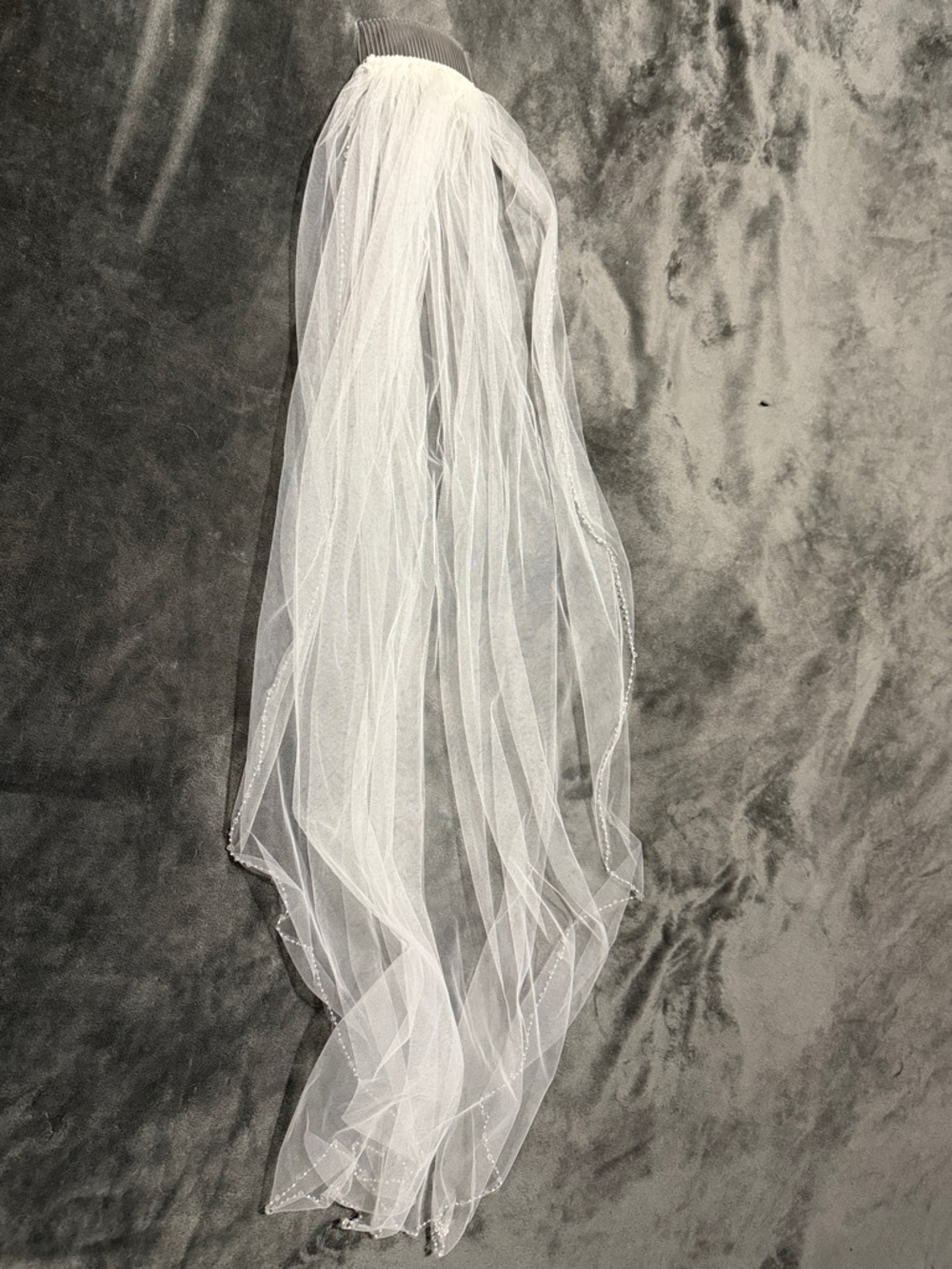 Classic White Bridal Veil with Beaded Edge